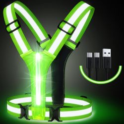 Led Light Up Running Vest Reflective For Walking At Night; High Visibility Gear Rechargeable Adjustable For Runners Walkers Men And Women - Green