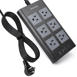 SUPERDANNY 7 Outlet 3 USB Power Strip 15A 10Ft Long Cord---MDL: J-P-0065-W6A4U - Deep Blue With Black