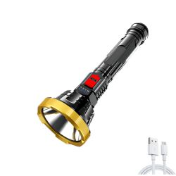 Big Strong Light LED Flashlight USB Rechargeable Tactical Hunting Flashlight Built-in Battery Flash Light - Gold