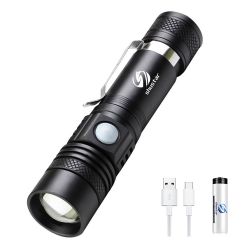 Ultra Bright LED Flashlight With T6 LED lamp beads Waterproof Torch Zoomable 4 lighting modes Multi-function USB charging - Package B-2600 mAh
