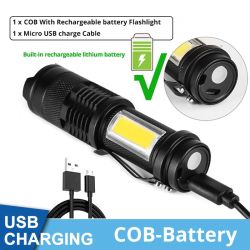 Mini Rechargeable LED Flashlight Use XPE + COB lamp beads 100 meters lighting distance Used for adventure; camping; etc. - Blue