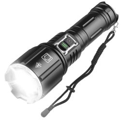 Super Bright LED Flashlight Waterproof Rechargeable Zoomable Tactical Torch Light Emergency Power Bank Support 3 Battery Types - Black
