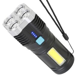 Rechargeable Flashlight LED Floodlight Torch with Strap Super Bright Flashlight  - Black