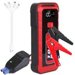 Car Jump Starter Booster 2500A Peak 25800mAh Battery Charger Power Bank with 4 Modes LED Flashlight for Up to 6.0L Gas or 3.0L Diesel Engine Car - Red