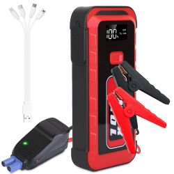 Car Jump Starter Booster 2500A Peak 25800mAh Battery Charger Power Bank with 4 Modes LED Flashlight for Up to 6.0L Gas or 3.0L Diesel Engine Car - Red