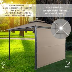 Patio 9.8ft.L x 9.8ft.W Gazebo with Extended Side Shed/Awning and LED Light for Backyard,Poolside, Deck, Brown - Brown