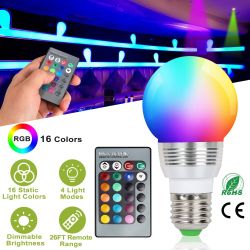 16 Colors Change LED Bulbs E27 3W RGB Dimmable Mood Lighting Lamp IR Remote Control - White