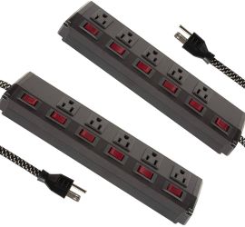 Bosonshop 2 Pack Long Power Strip Surge Protector;  6 Metal Power Outlets 2 USB Ports;  6 ft Long Extension Cord - KM3731