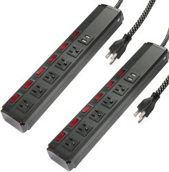 Bosonshop Surge Protector Power Strip with Outlets and USB Charging Ports 6-Foot Cord for Home, Office -Black (2, 5 outlets+2 USB) - KM3732