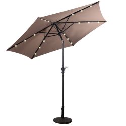 9 Feet Patio LED Solar Umbrella with Crank - Tan