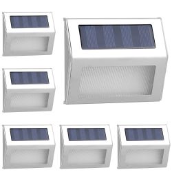 dec6Packs Solar Step Lights Stainless Steel Outdoor Solar Deck Lights LED Fence Lamp for Outside Garden Backyard Patio Stair Wall - Silver