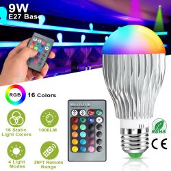 9W LED Light Bulb E27 RGB Lamp Bulb 16 Colors Changeable 24-key IR Remote Control - White