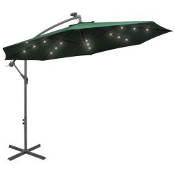 vidaXL Hanging Parasol with LED Lighting 118.1" Green Metal Pole - Green
