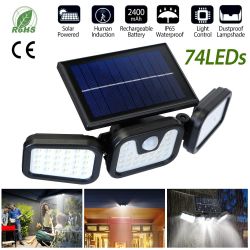 Solar Wall Lamp 74 LEDs 3 Adjustable Head Motion Sensor Flood Light IP65 Waterproof Security Light Outdoor - Black