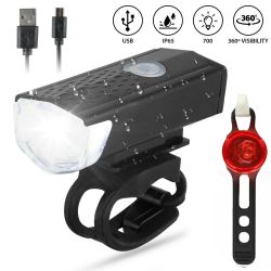 USB Rechargeable LED Bicycle Headlight Bike Head Light Front Rear Lamp Cycling - default