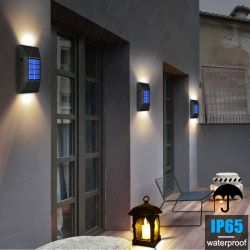 2pcs Solar Up & Down Wall Light Outdoor Waterproof Decorative Light For Scene Atmosphere - Warm Light