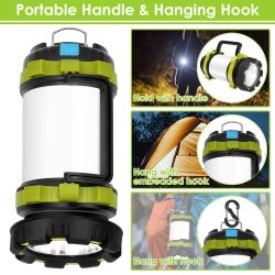 2Pcs Camping Lantern Rechargeable Flashlight Torch Power Bank Portable Tent Light Lamp USB Rechargeable for Hiking Fishing Emergency Outdoor - Green