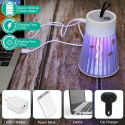 Electric Bug Zapper Mosquito Insect Killer Lamp Portable LED Light Fly Trap Catcher with LED Light - White