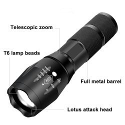 Strong Light T6 Flashlight LED Aluminum Alloy Telescopic Focusing Flashlight Mini Waterproof Strong Light Portable Outdoor Flash - A